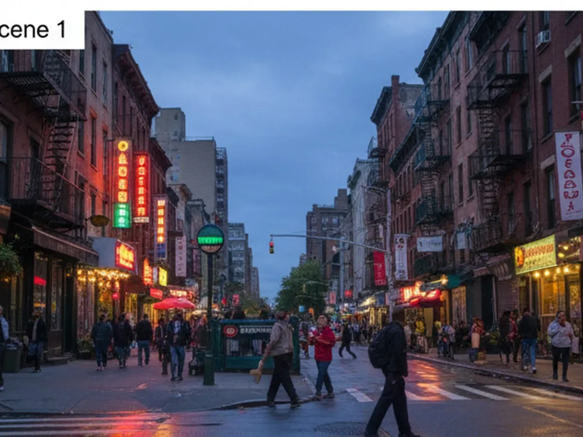 Cover image: Early evening street scene in Manhattan’s Lower East Side with a mix of neon-lit restaurant signs, people walking past open-air dining setups, and a subway entrance in the background, all under soft city lights and a slightly overcast sky, photorealistic editorial style.