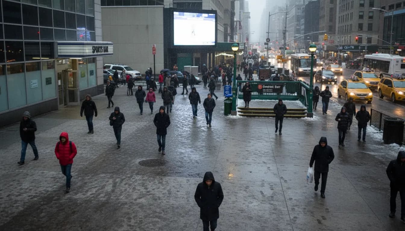 Phillies vs Cardinals: NYC Screen-and-Transit Watch Plan — photorealistic New York City editorial scene