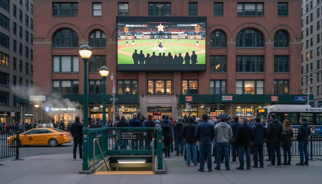 Astros vs Giants in NYC: Top Public Viewing Spots Confirmed — photorealistic New York City editorial scene