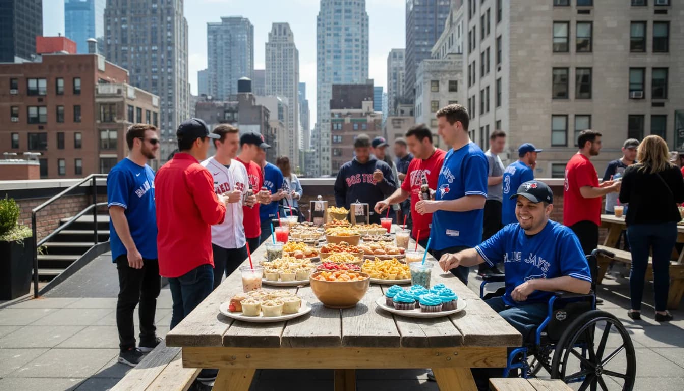 Red Sox vs Blue Jays in NYC: Social Gathering & Accessibility Plan — photorealistic New York City editorial scene