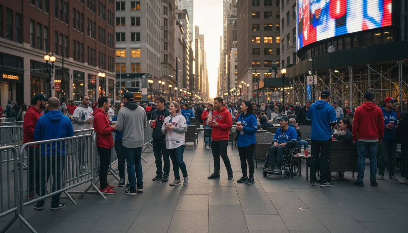 Practical city scene for Red Sox vs Blue Jays in NYC: Social Gathering & Accessibility Plan