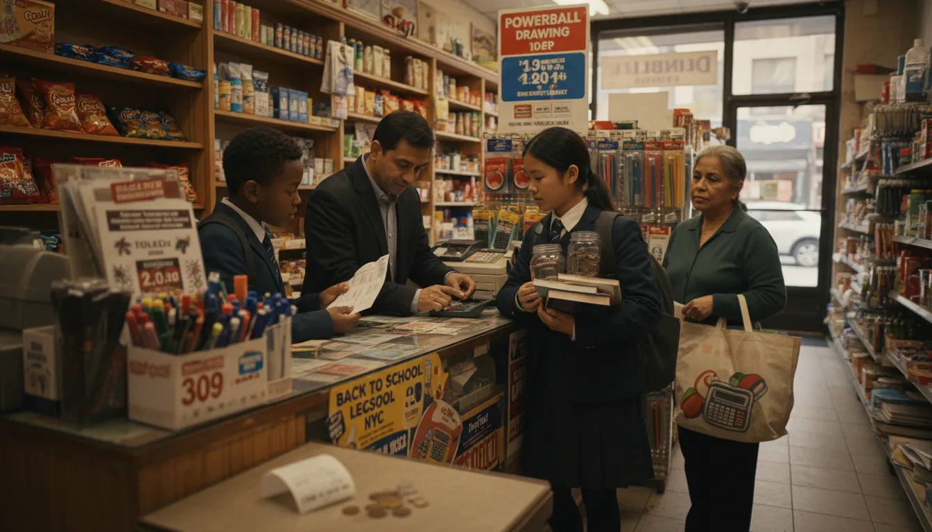 Practical city scene for Powerball Drawing: Back to School Budgeting Lessons in NYC