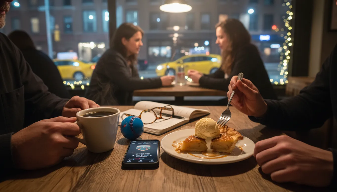 NYC Coffee & Dessert Route for the Dodgers Score Obsessed — photorealistic New York City editorial scene