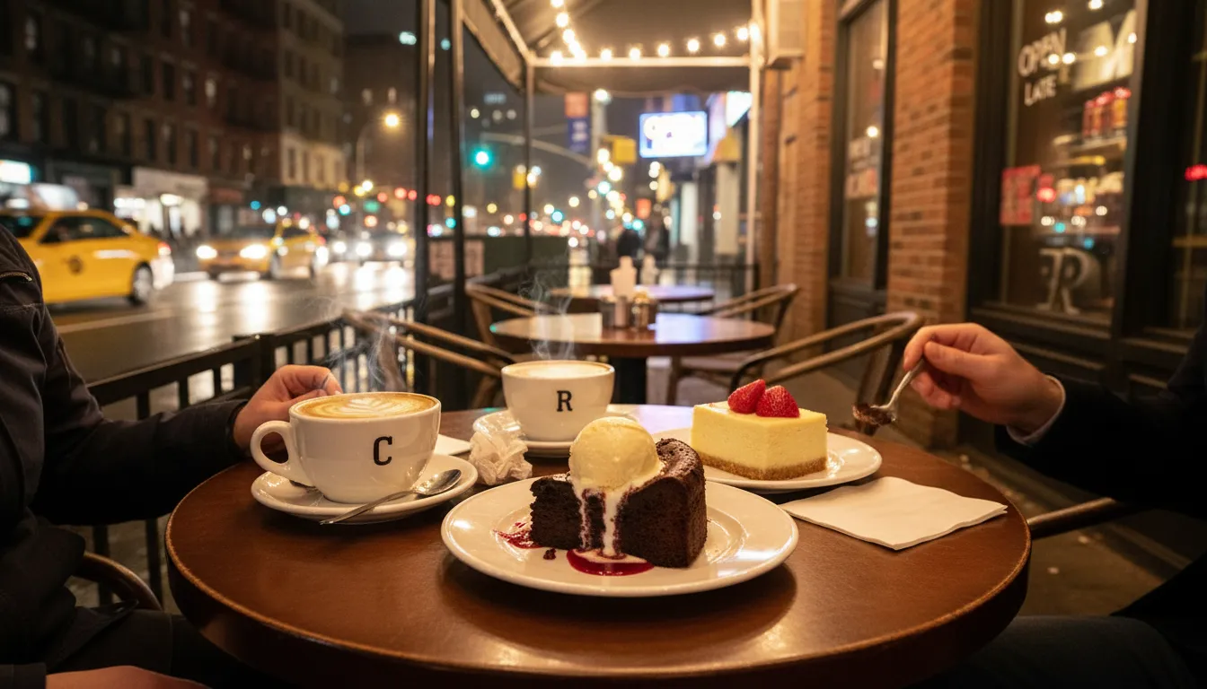 Practical city scene for Post-Game Indulgence: NYC Coffee & Dessert for Cubs vs Royals Fans