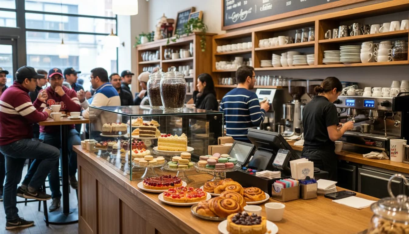 New York City's Sweet Spots: Coffee & Dessert for Blue Jays vs Phillies — photorealistic New York City editorial scene
