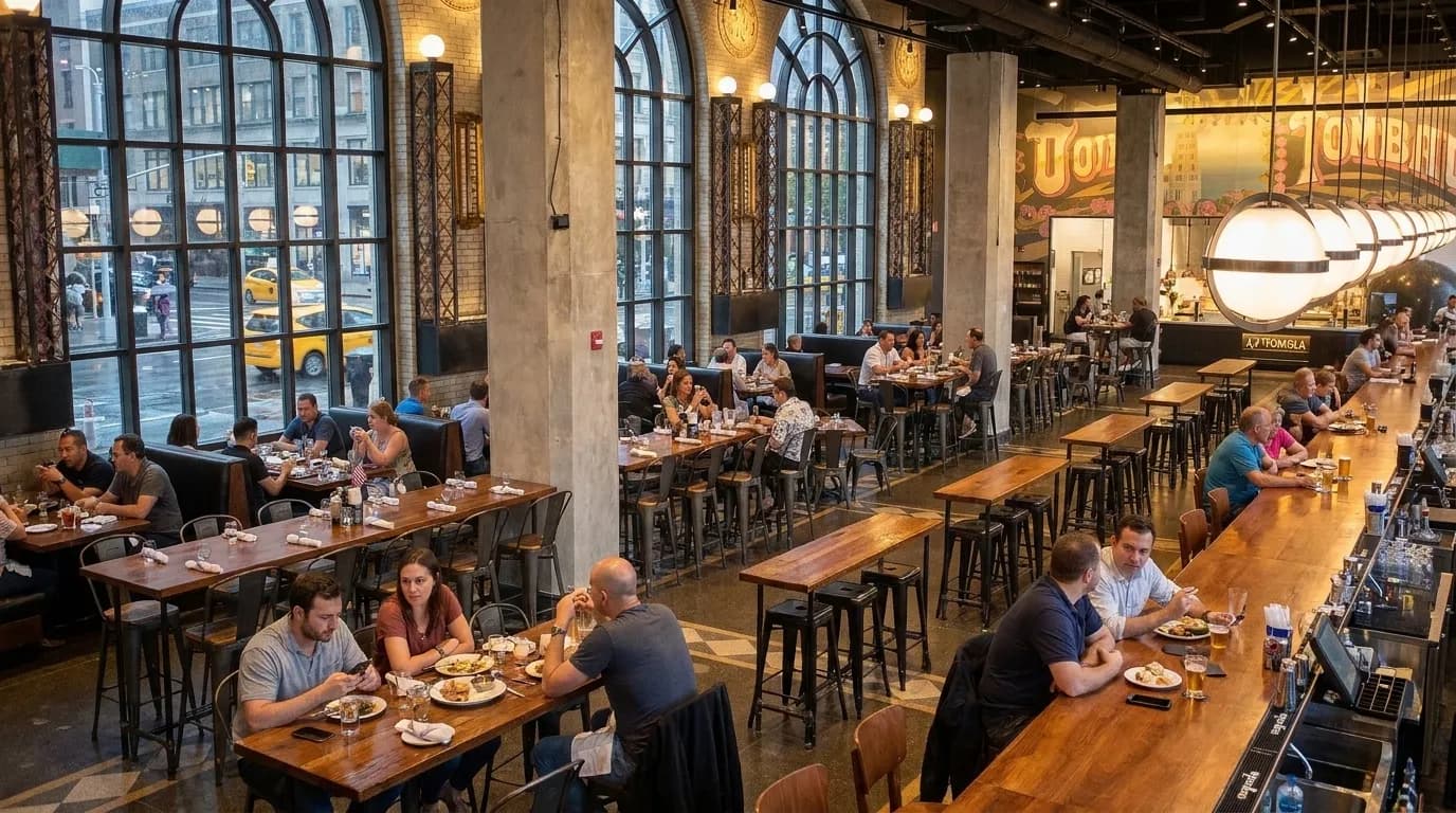 The Last House: NYC Dinner-and-Streaming Night Without the Rush — photorealistic New York City editorial scene