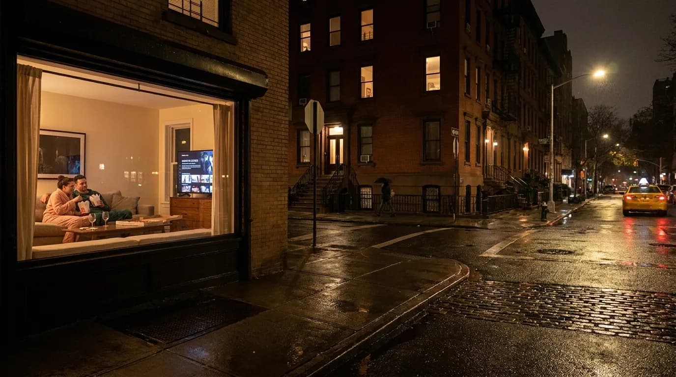 Practical city scene for The Last House: NYC Dinner-and-Streaming Night Without the Rush