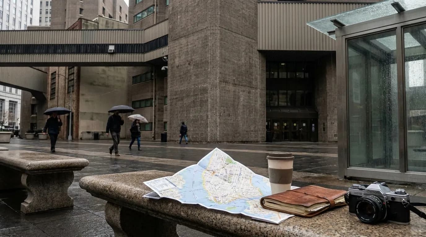 The New York Times: A Downtown NYC Civic Architecture Walk — photorealistic New York City editorial scene
