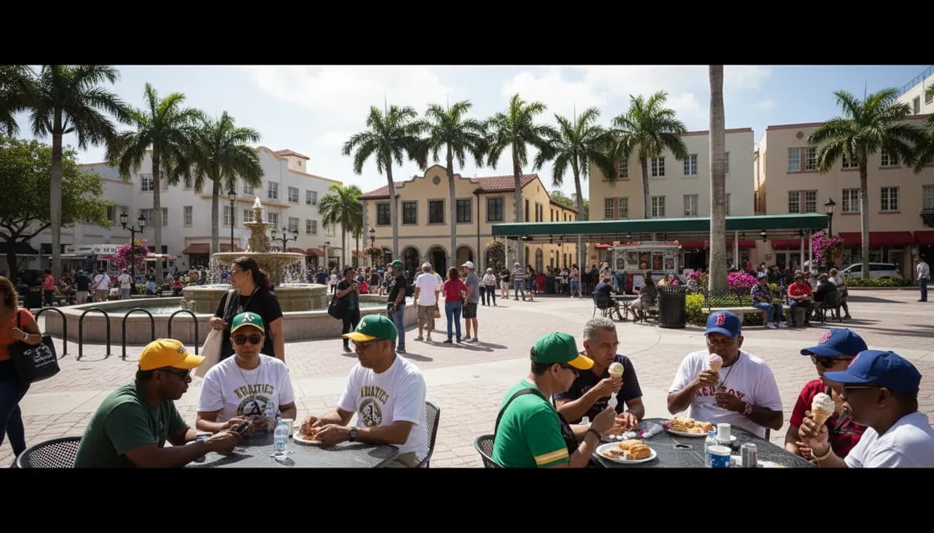 Athletics vs Red Sox: Miami Mixed-Fandom Meetup Plan — photorealistic Miami editorial scene