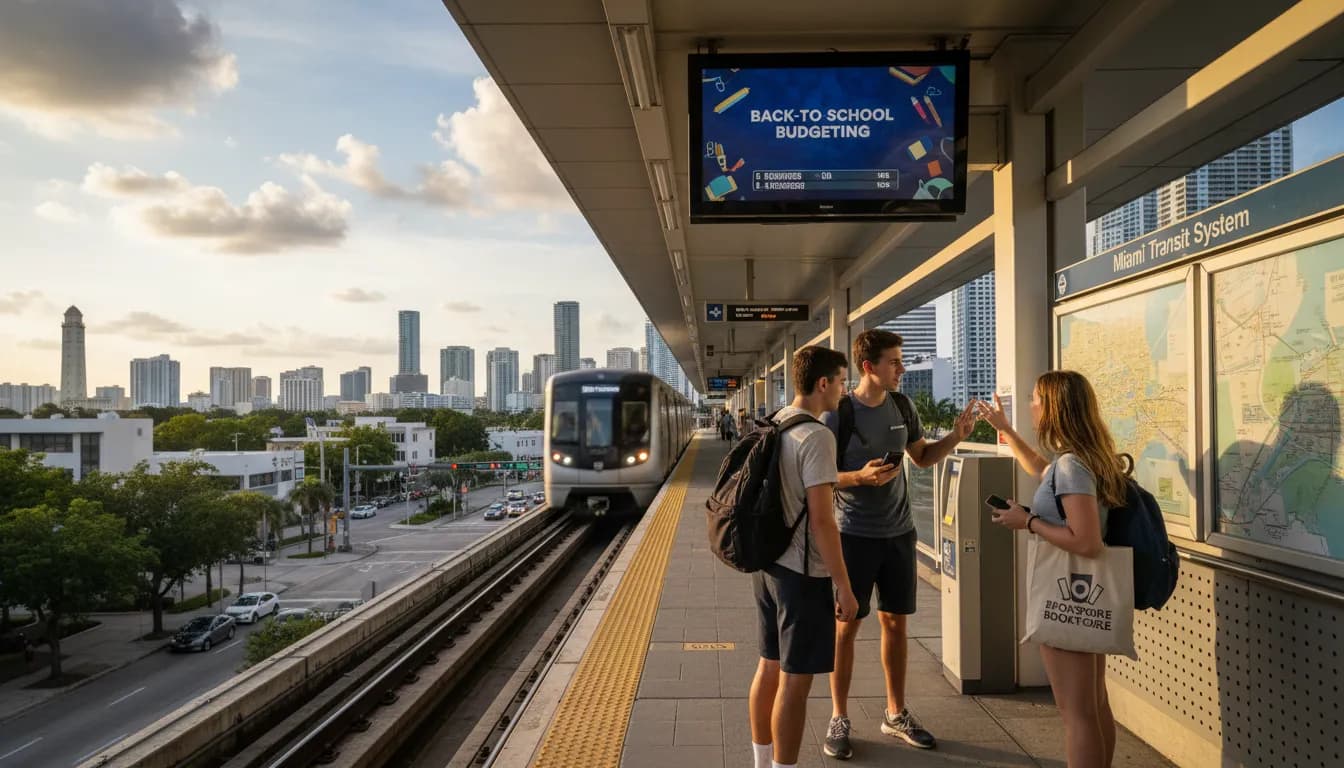 Miami Student's Game Plan: Brewers vs Padres Back-to-School Budgeting — photorealistic Miami editorial scene