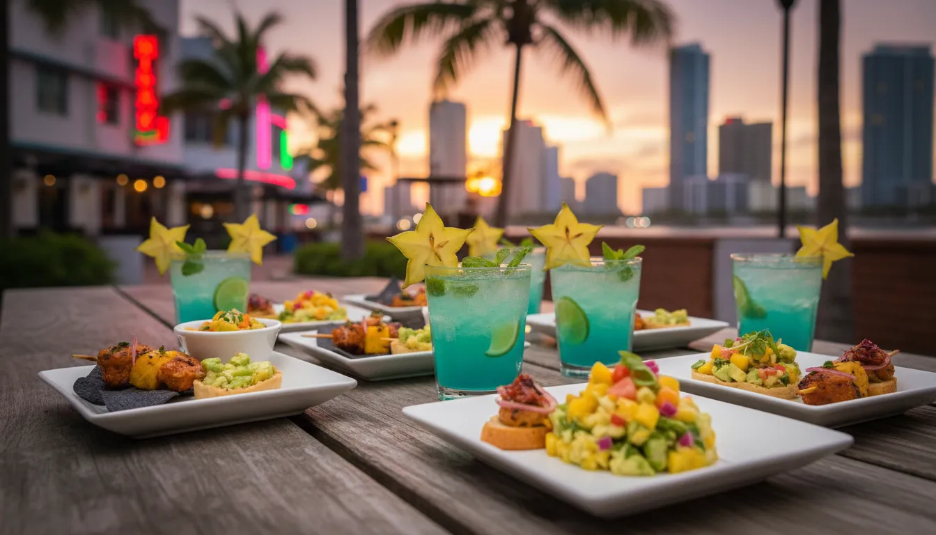 Miami Dining Adventures: Mountain Dew Baja Blast Inspired Restaurant Choices — photorealistic Miami editorial scene