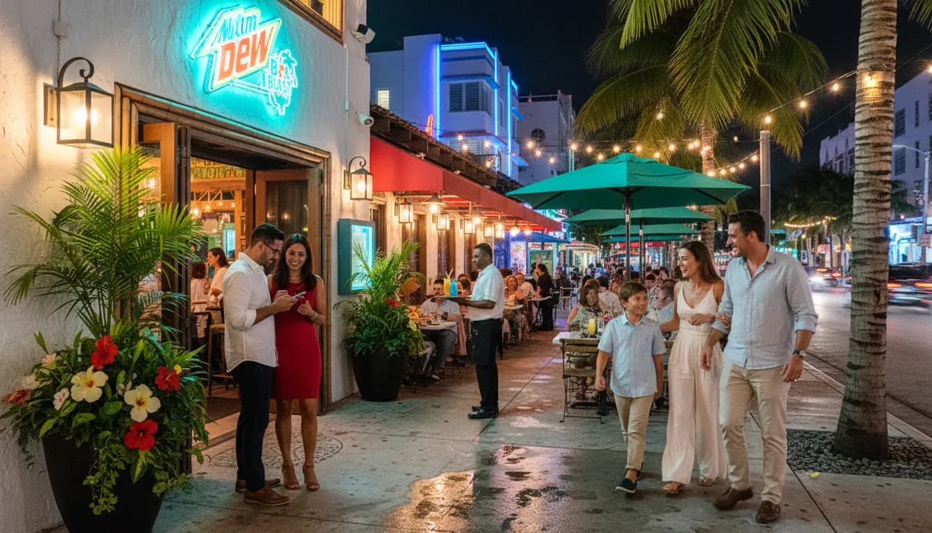 Practical city scene for Miami Dining Adventures: Mountain Dew Baja Blast Inspired Restaurant Choices