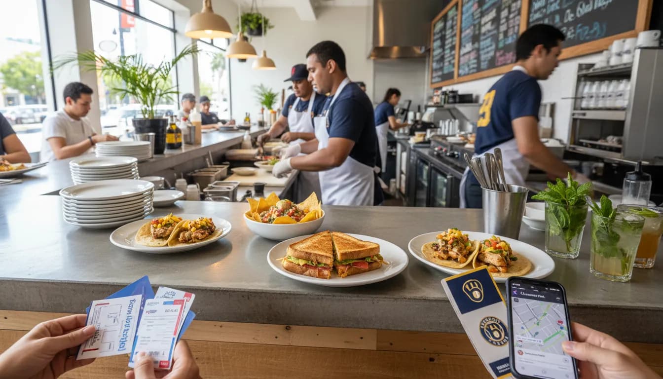 Miami Dining Strategy: Twins vs Brewers Game Day Restaurant Choices — photorealistic Miami editorial scene