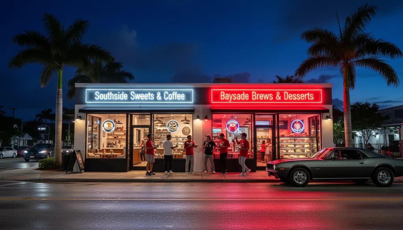 Practical city scene for Miami Sweet Spots: White Sox vs Red Sox Themed Coffee & Dessert Route