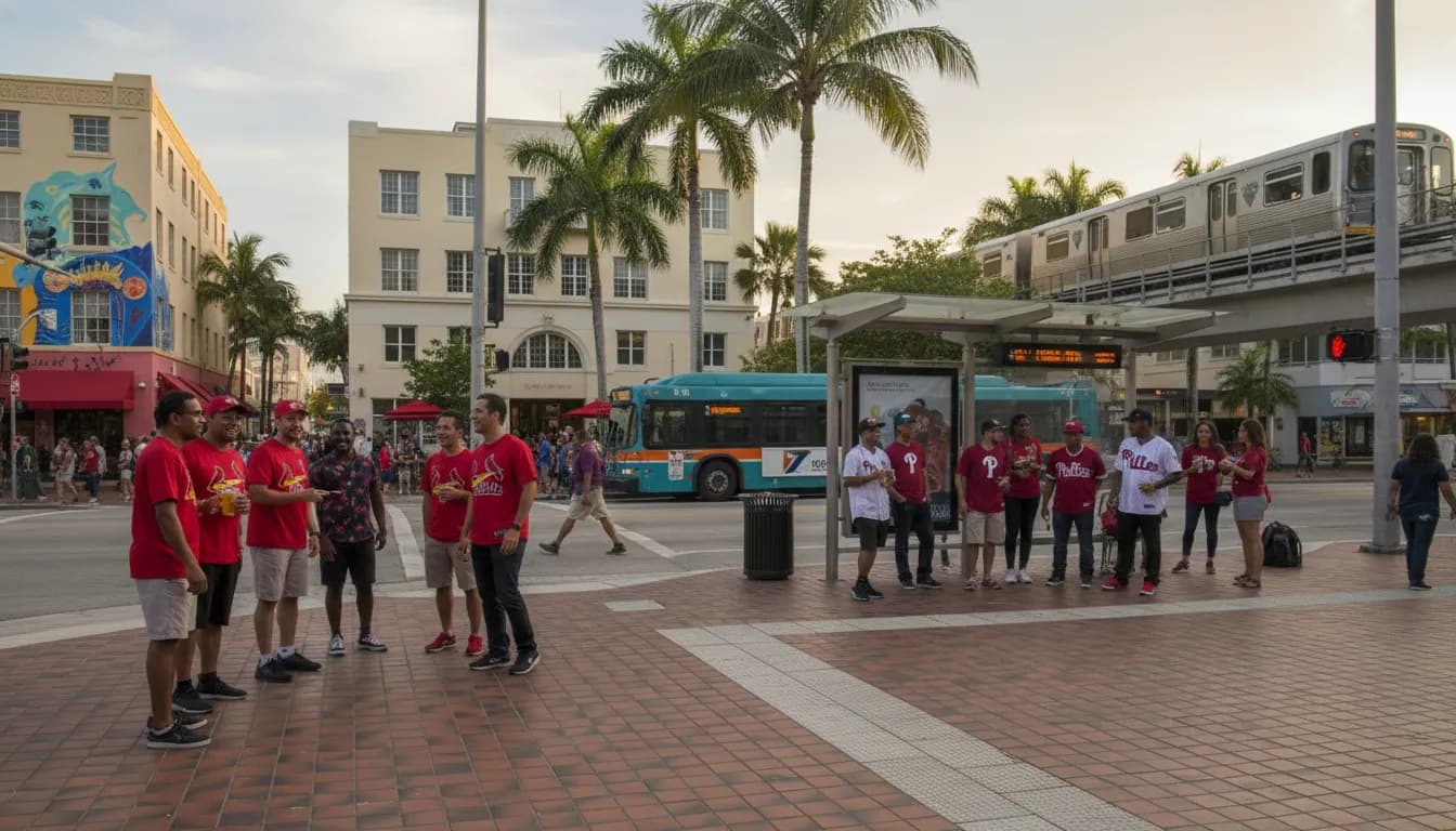 Miami Neighborhood Guide: Phillies vs Cardinals Fan Focus & Transit — photorealistic Miami editorial scene