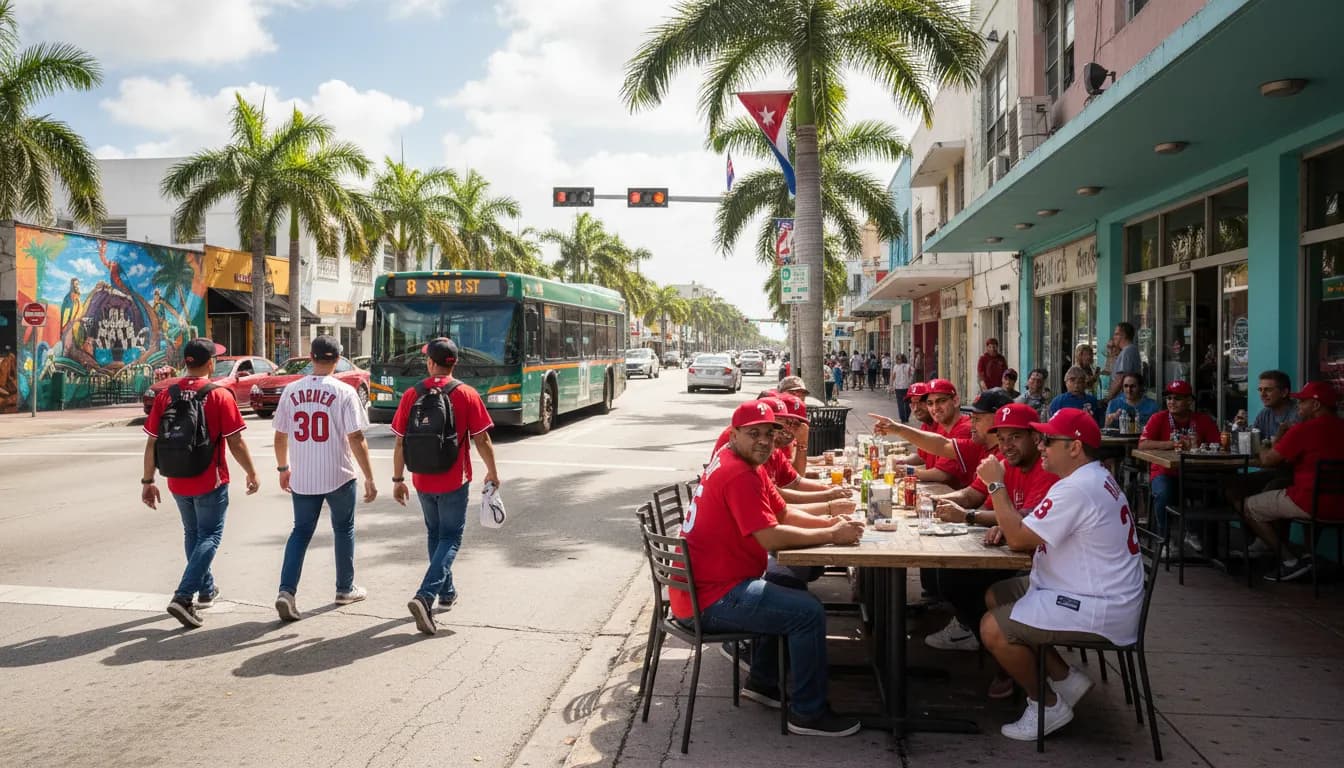 Practical city scene for Miami Neighborhood Guide: Phillies vs Cardinals Fan Focus & Transit
