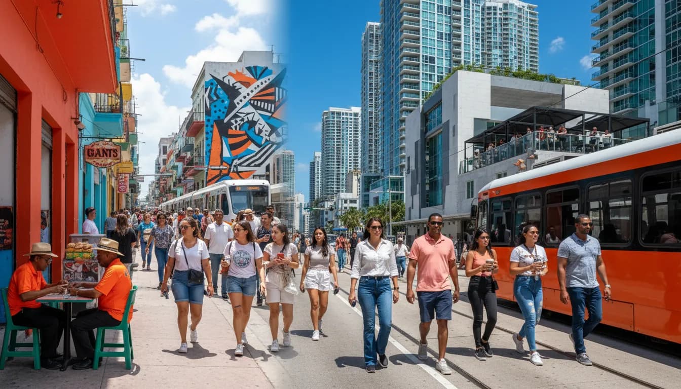 Exploring Miami Neighborhoods for a Fun Astros vs Giants Themed Day — photorealistic Miami editorial scene