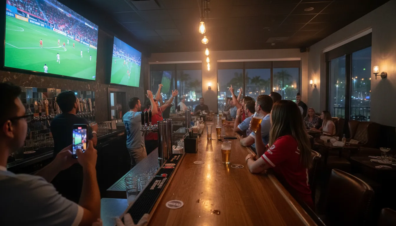 Man City vs Atlético Madrid: Miami Nightlife for Soccer Enthusiasts — photorealistic Miami editorial scene
