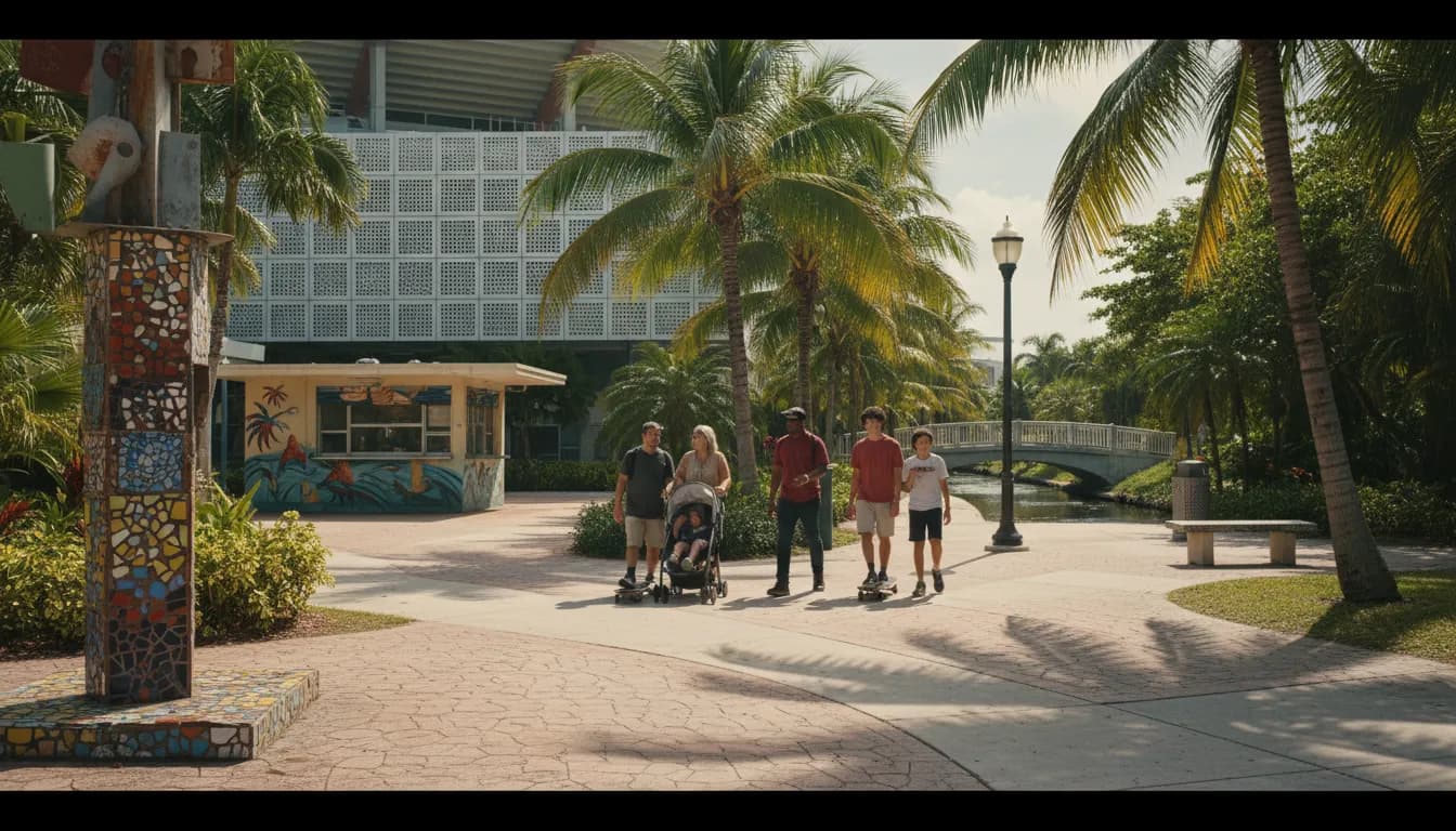 Field of Dreams Game 2026: Miami Public-Space Detours — photorealistic Miami editorial scene