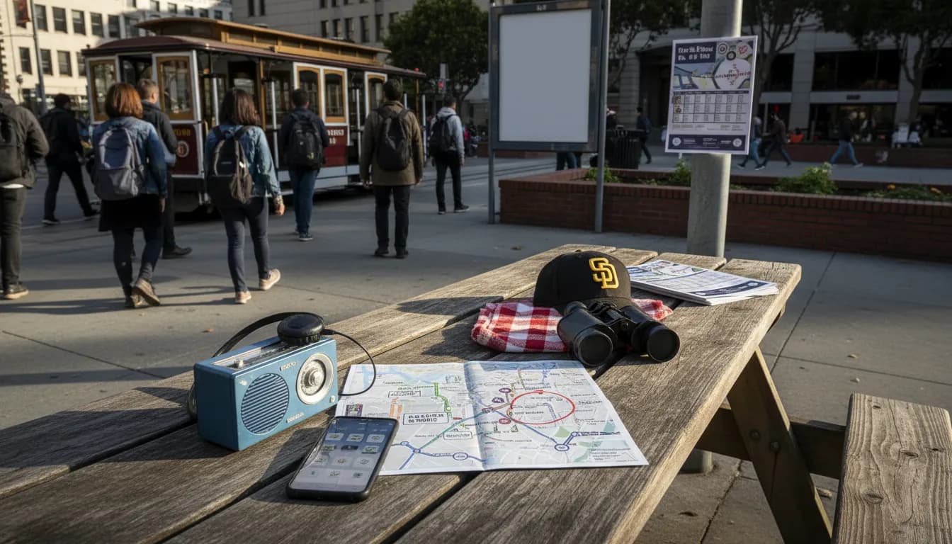 Catching Padres Score: San Francisco Public Viewing Guide — photorealistic San Francisco editorial scene