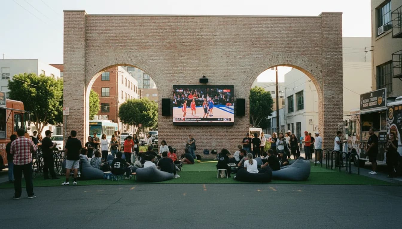 Aces vs Fever: San Francisco's Top Public Watch Parties with Sound — photorealistic San Francisco editorial scene