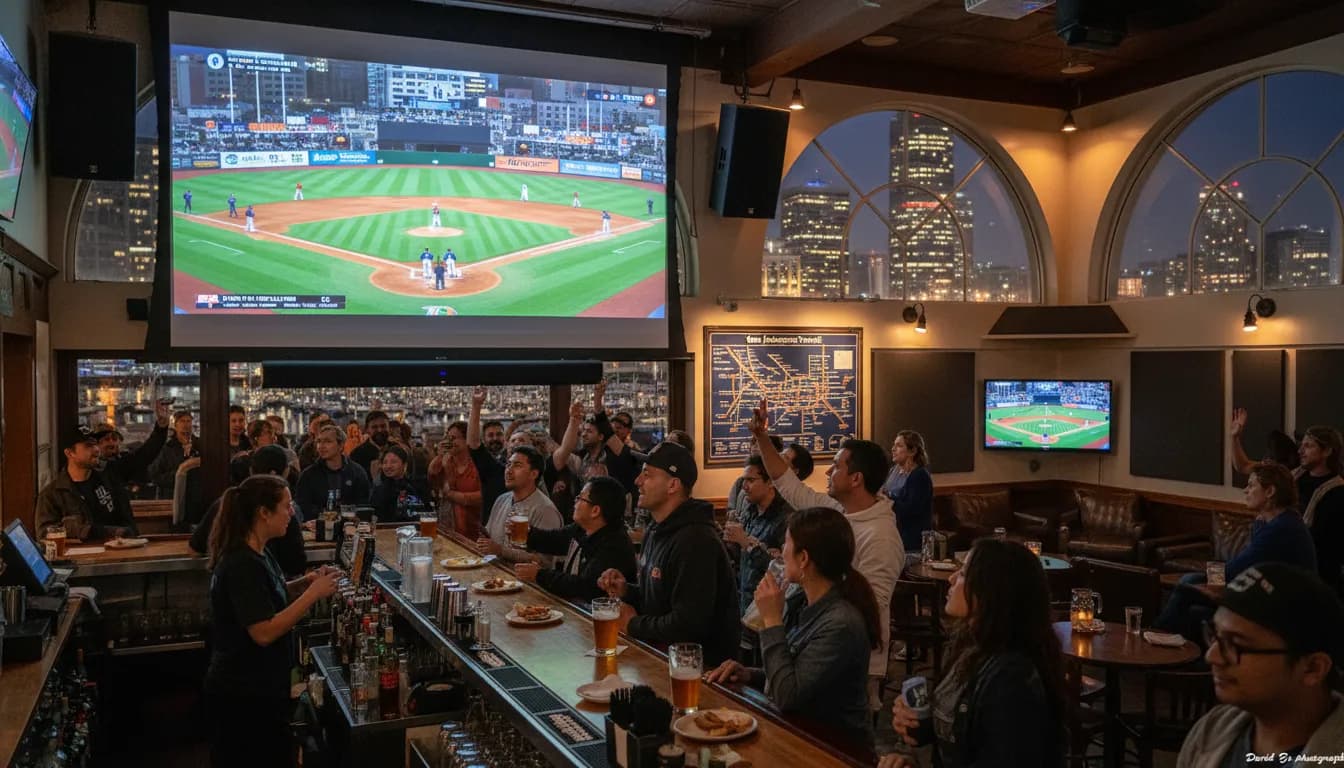 Tigers vs Mariners: San Francisco Public Viewing Guide with Sound — photorealistic San Francisco editorial scene