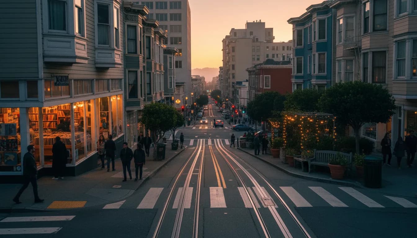 San Francisco Evening: A Half-Day Route for Demi Lovato Fans — photorealistic San Francisco editorial scene