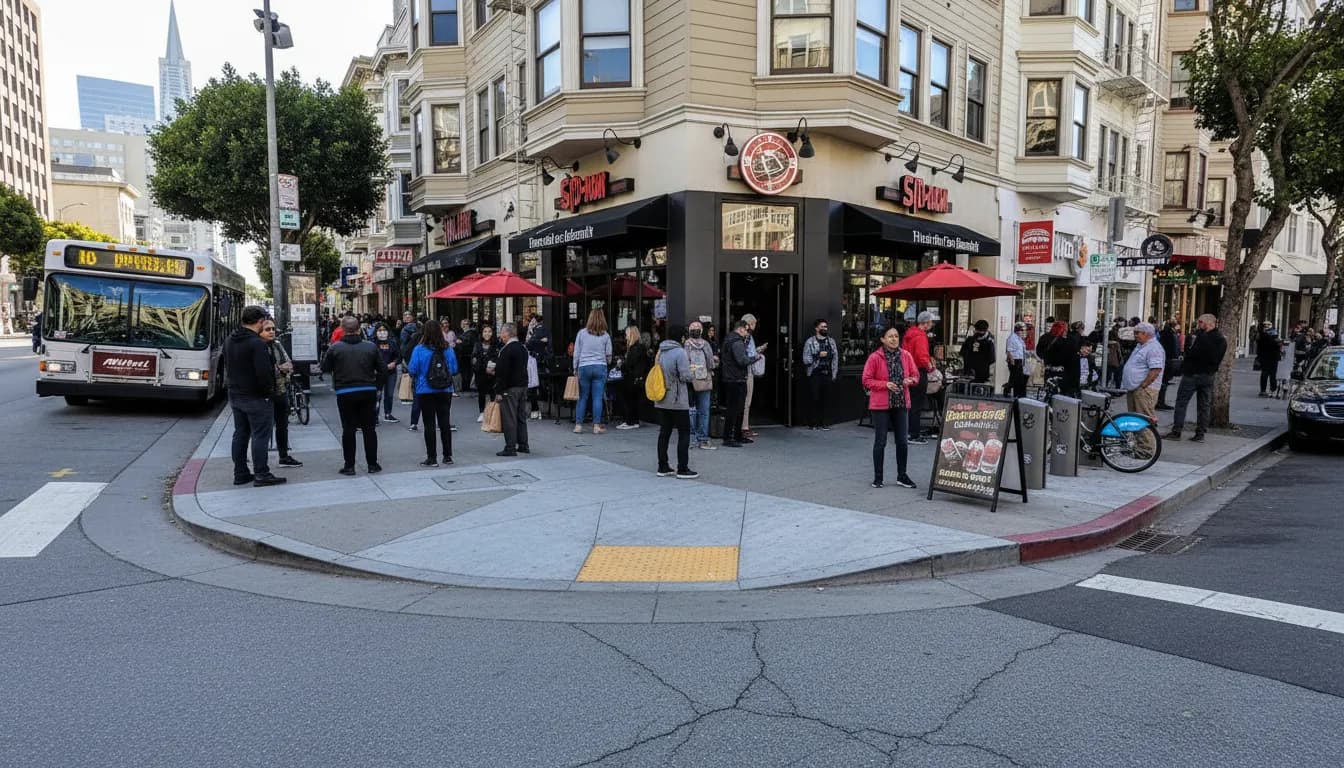 Game Day Grub: San Francisco Restaurants for Panthers vs Cardinals Match — photorealistic San Francisco editorial scene