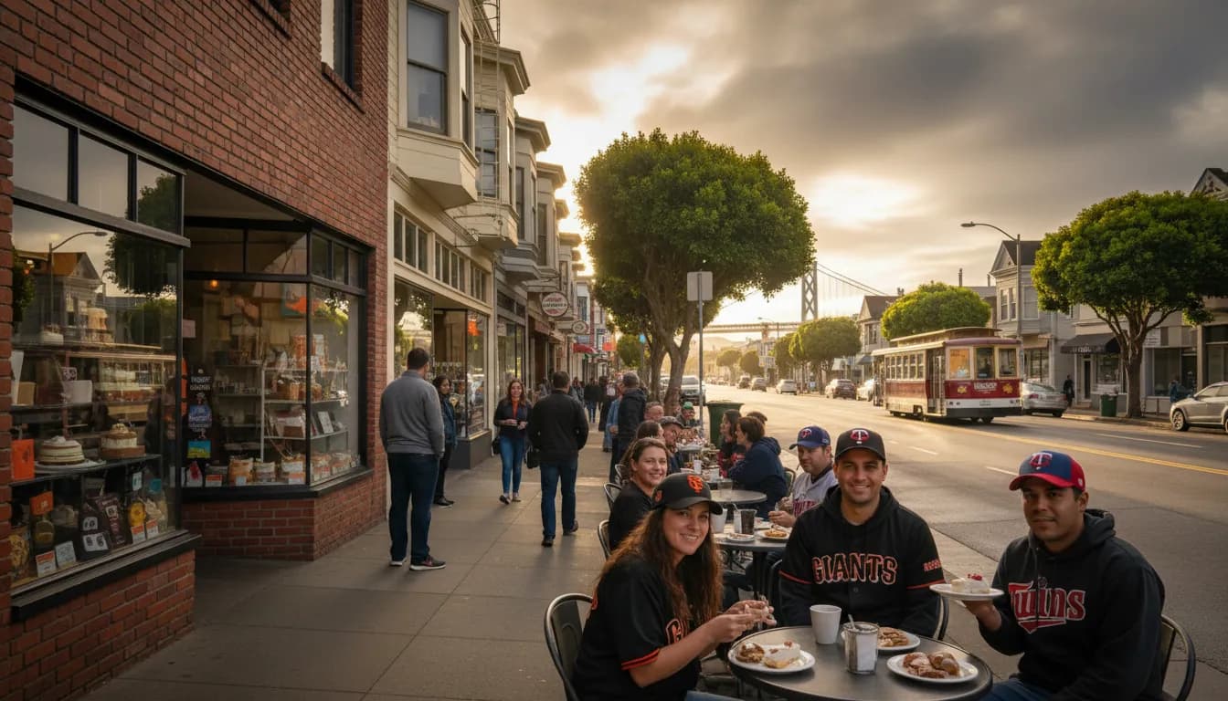 Practical city scene for Post-Game Sweetness: San Francisco Coffee & Dessert for Twins vs Royals Fans