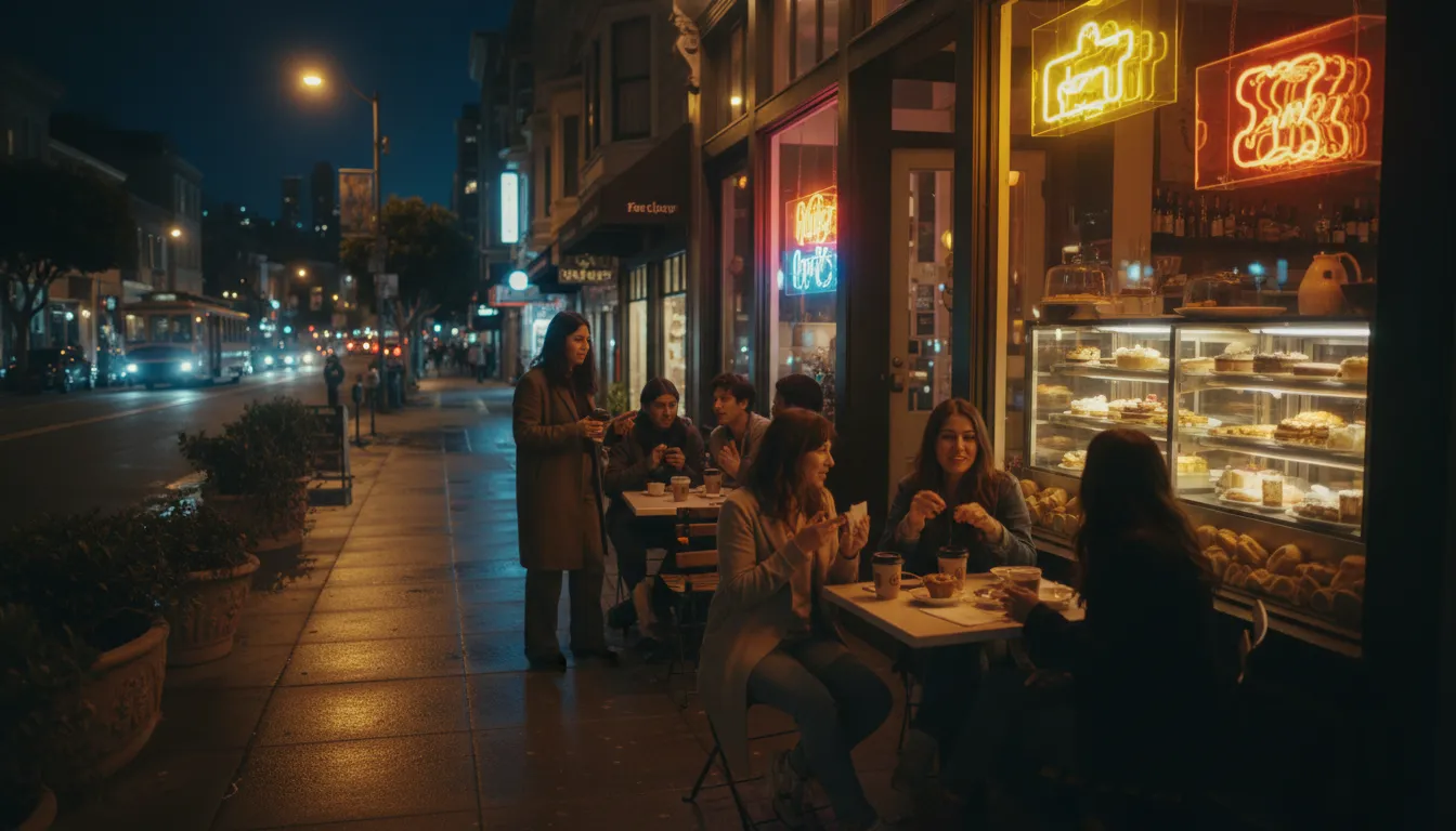 Victory Treats: San Francisco Coffee & Dessert for Aces vs Lynx Match — photorealistic San Francisco editorial scene