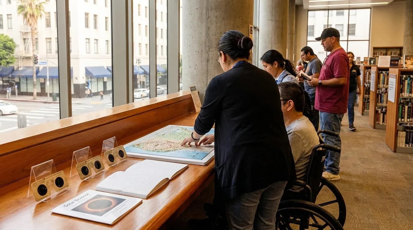 Practical city scene for Solar Eclipses: LA Library Prep and Accessible Viewing Gear