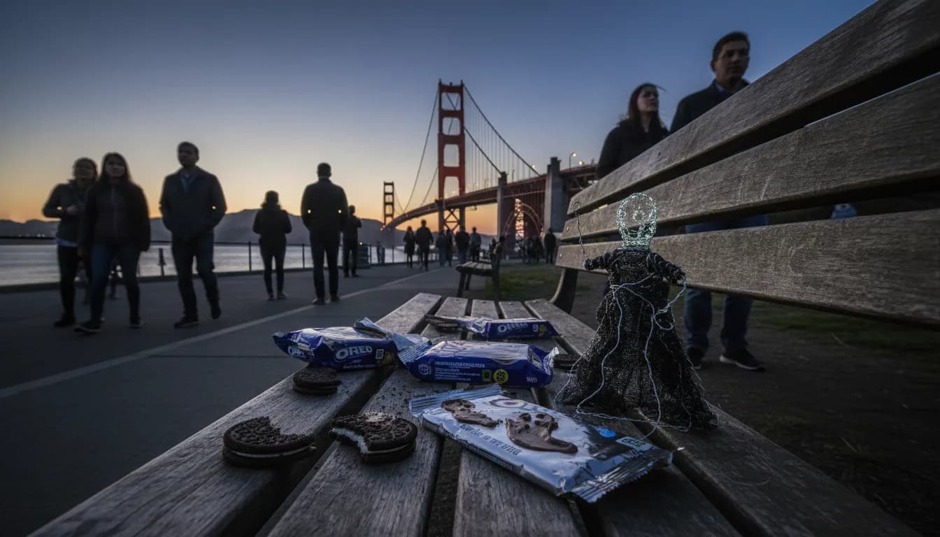 Discovering Oreo Chocolate Crème Ghosts: A San Francisco Oddity Route — photorealistic San Francisco editorial scene