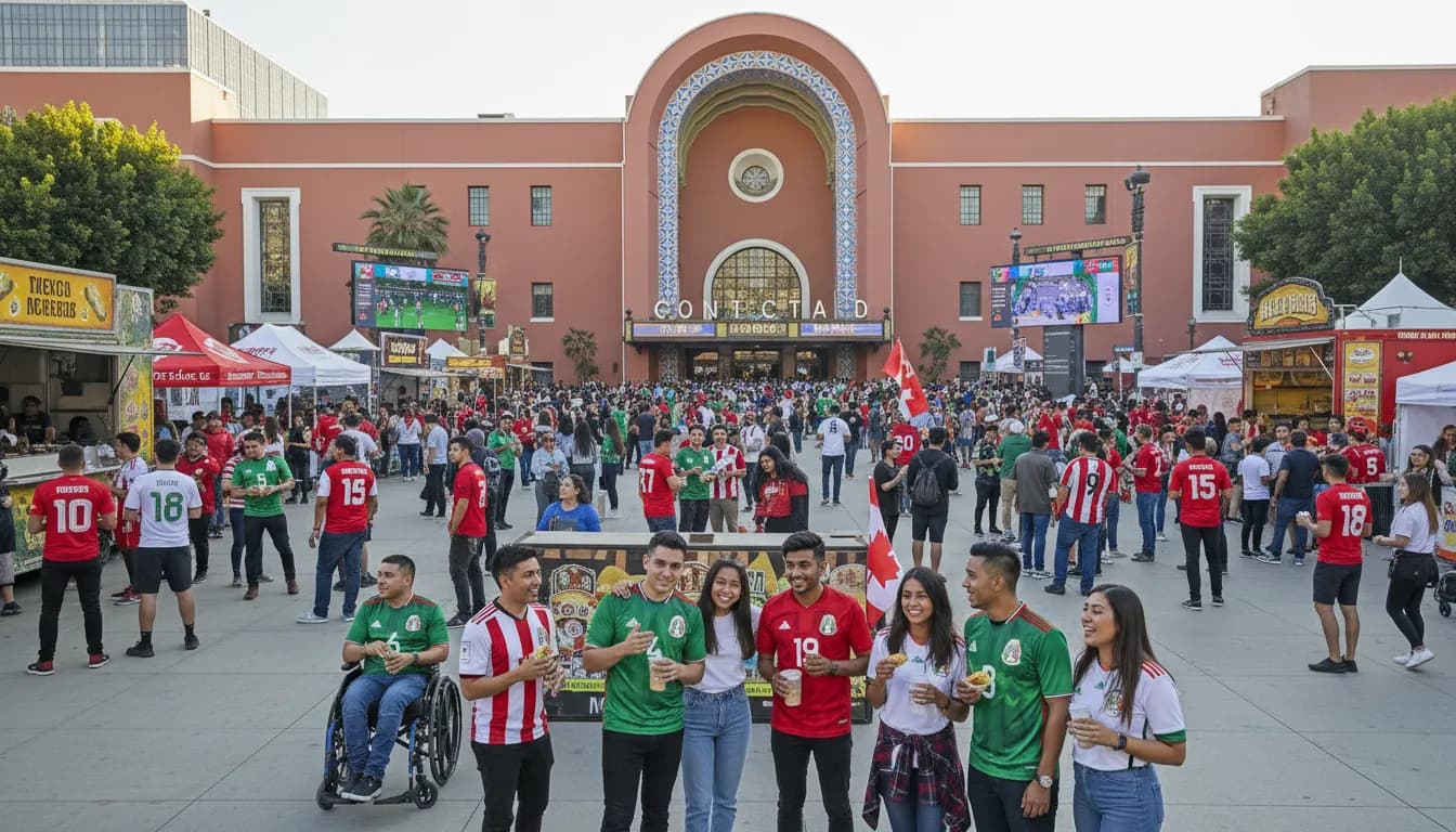 Los Angeles: Planning a Social Outing for Mexico vs Canada Match — photorealistic Los Angeles editorial scene