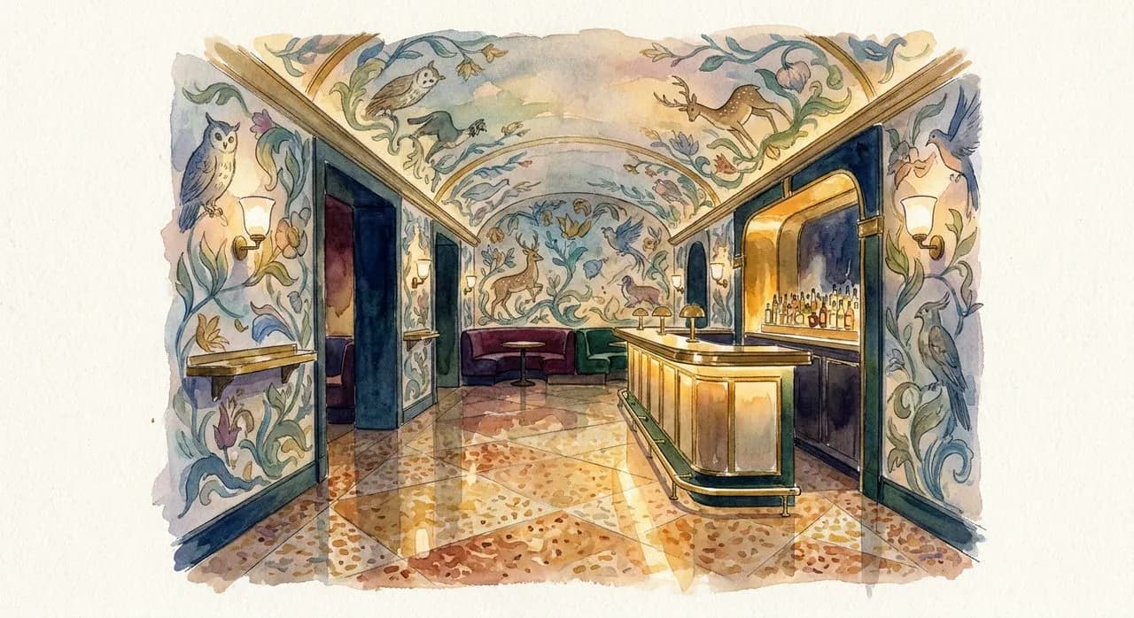 Bemelmans Bar at the Carlyle Hotel, Upper East Side, with the original 1947 Ludwig Bemelmans Central Park murals on the walls