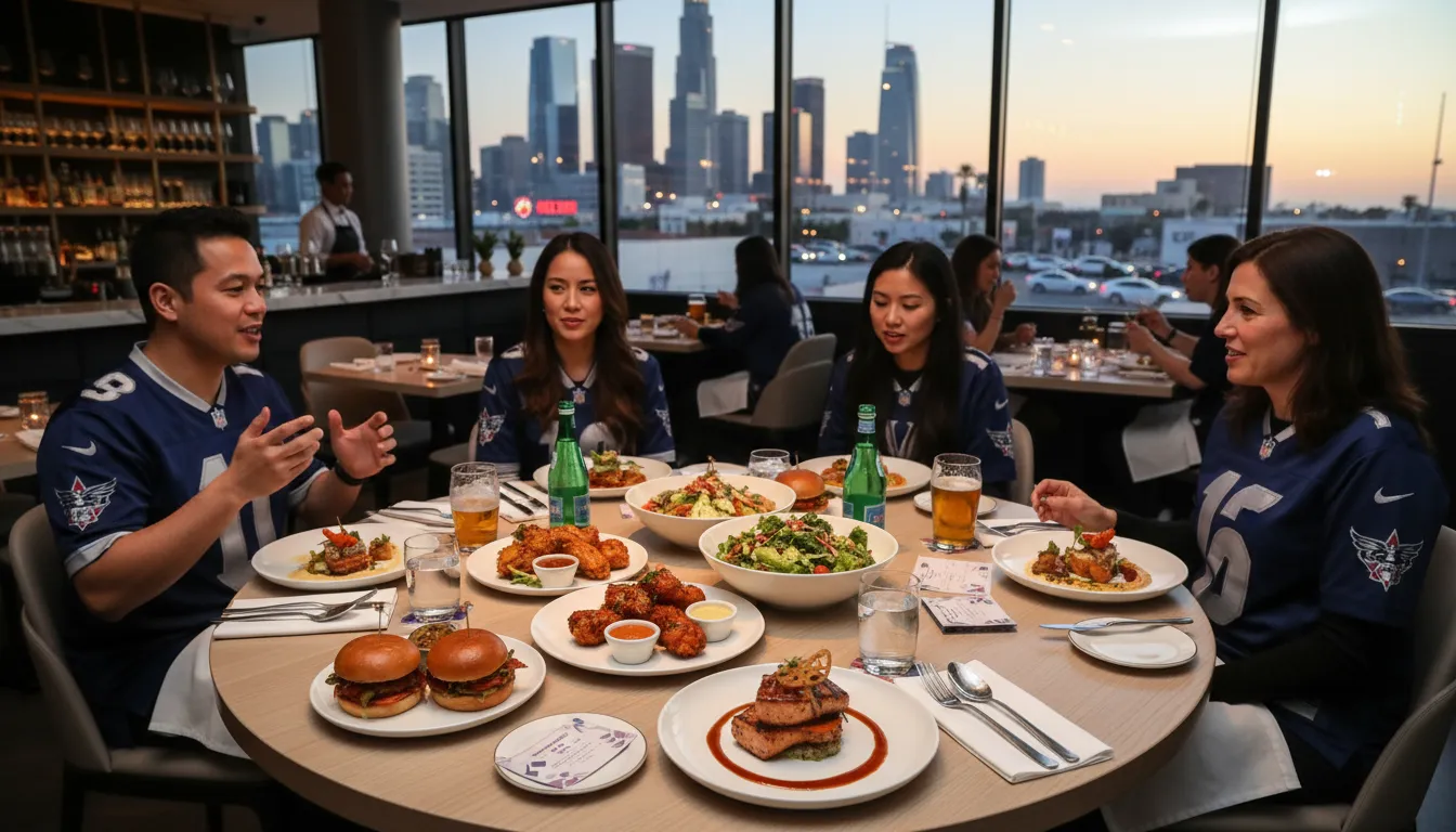 Los Angeles Dining Guide: Valkyries vs Wings Game Day Meals — photorealistic Los Angeles editorial scene