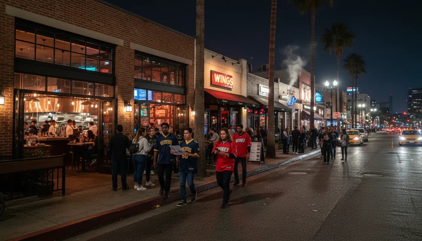 Practical city scene for Los Angeles Dining Guide: Valkyries vs Wings Game Day Meals