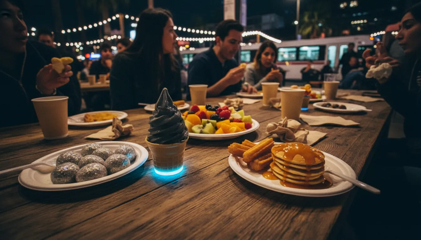 Los Angeles Dessert Tour: 'Mercury vs Sun' Late-Night Sweet Treats — photorealistic Los Angeles editorial scene
