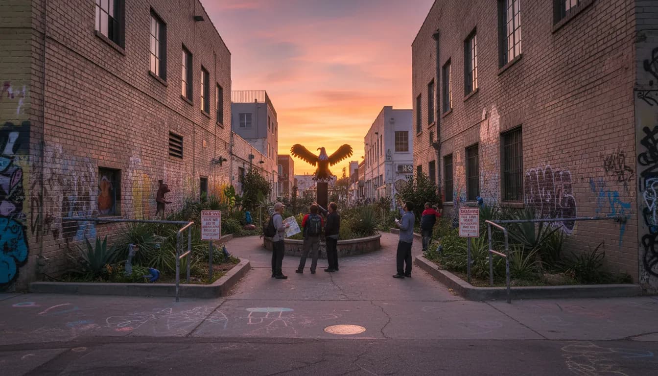 Hidden Los Angeles Gems: Following the 'Jackie the Eagle' Trail — photorealistic Los Angeles editorial scene