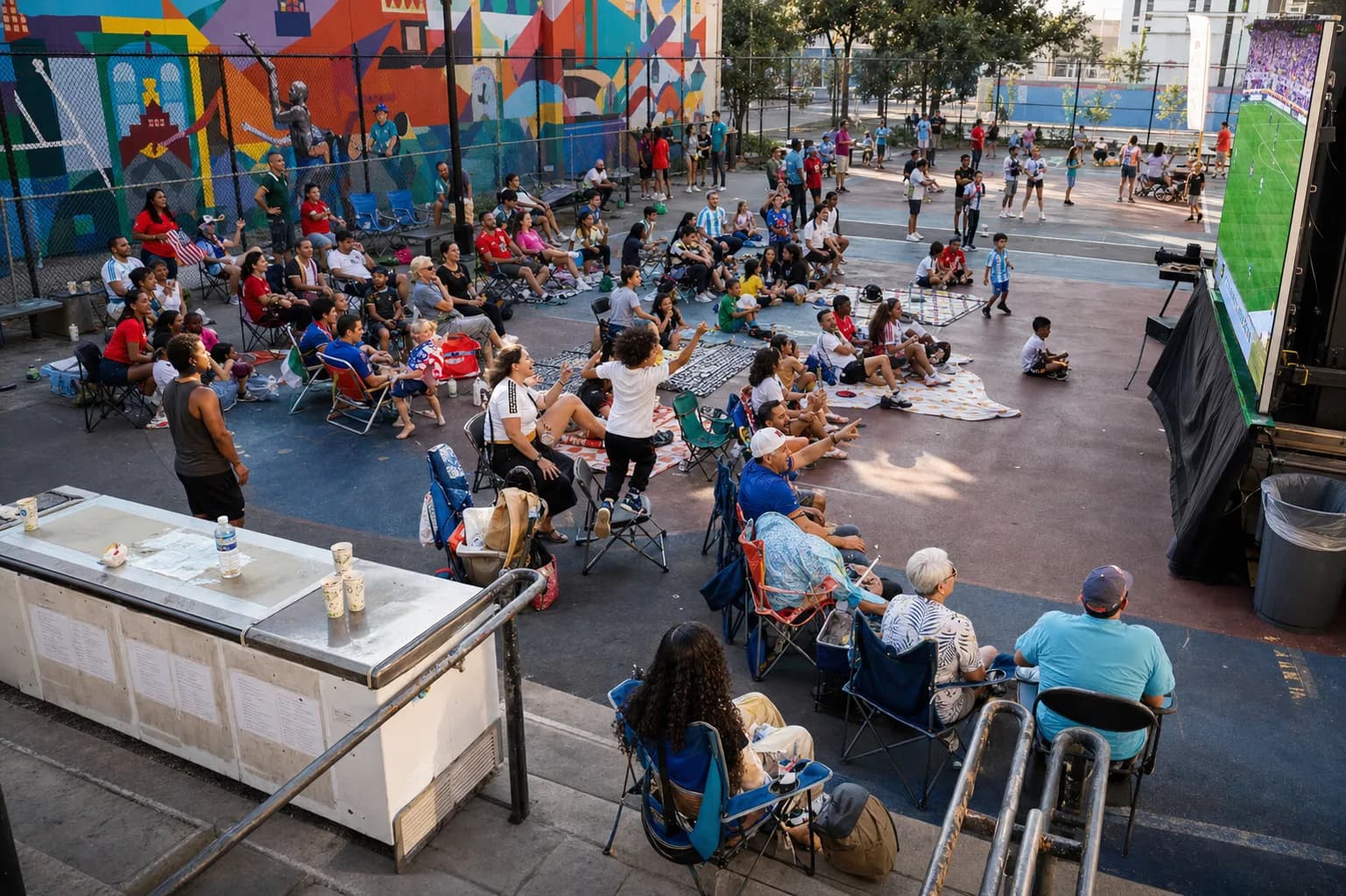 Can Flushing NYC Make FIFA World Cup Schedule 2026 Work as a Family-Friendly Public Screen? - bright varied World Cup viewing scene 2