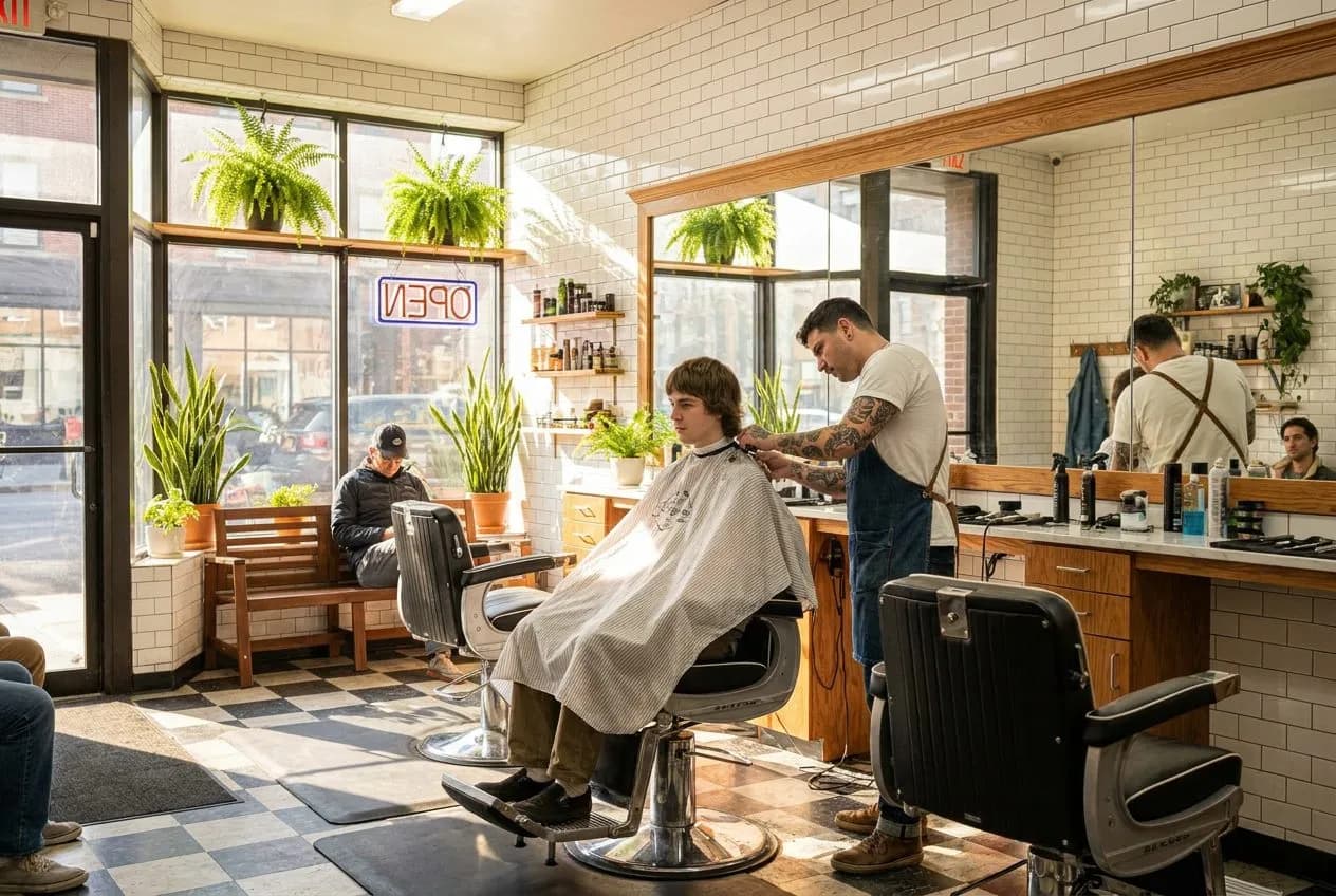 Timothée Chalamet Wonka-Shag Barbers in Williamsburg hero image (img2img re-imagining of a real CC0 photo by developer analyst)