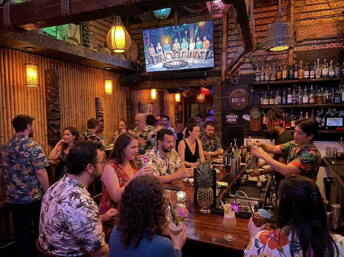 Survivor 50 Finale Tiki Bar Watch Parties in the East Village hero image (img2img re-imagining of a real CC BY 4.0 photo by BanjoZebra)