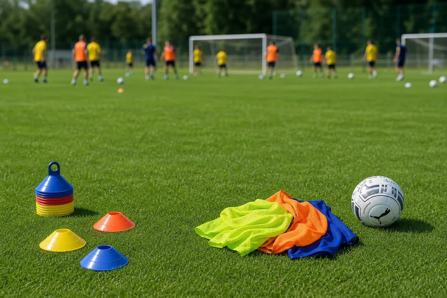 Bright realistic midfield training cones for Tyler Adams article