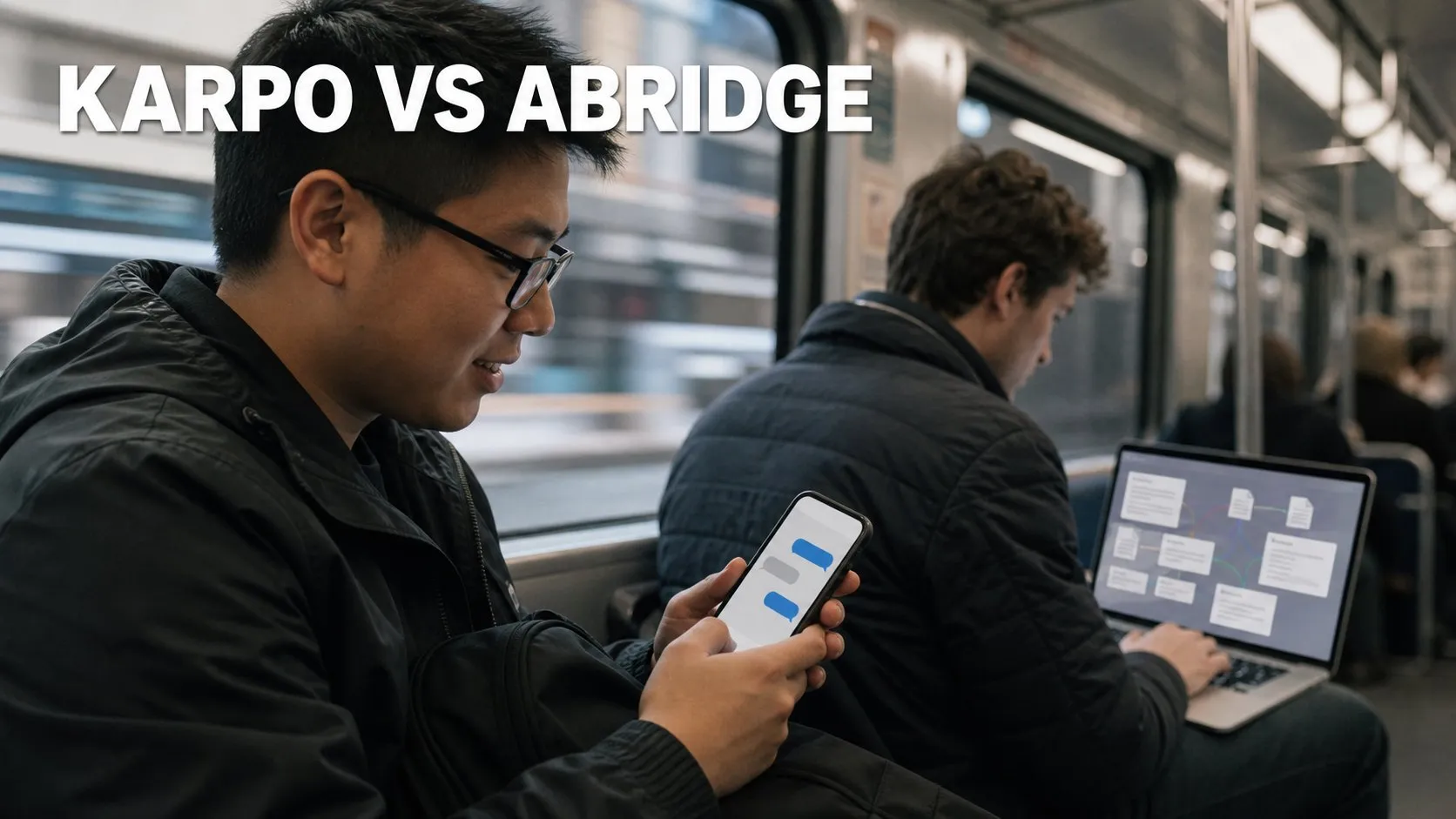 Photorealistic Karpo versus Abridge comparison using a street transit composition