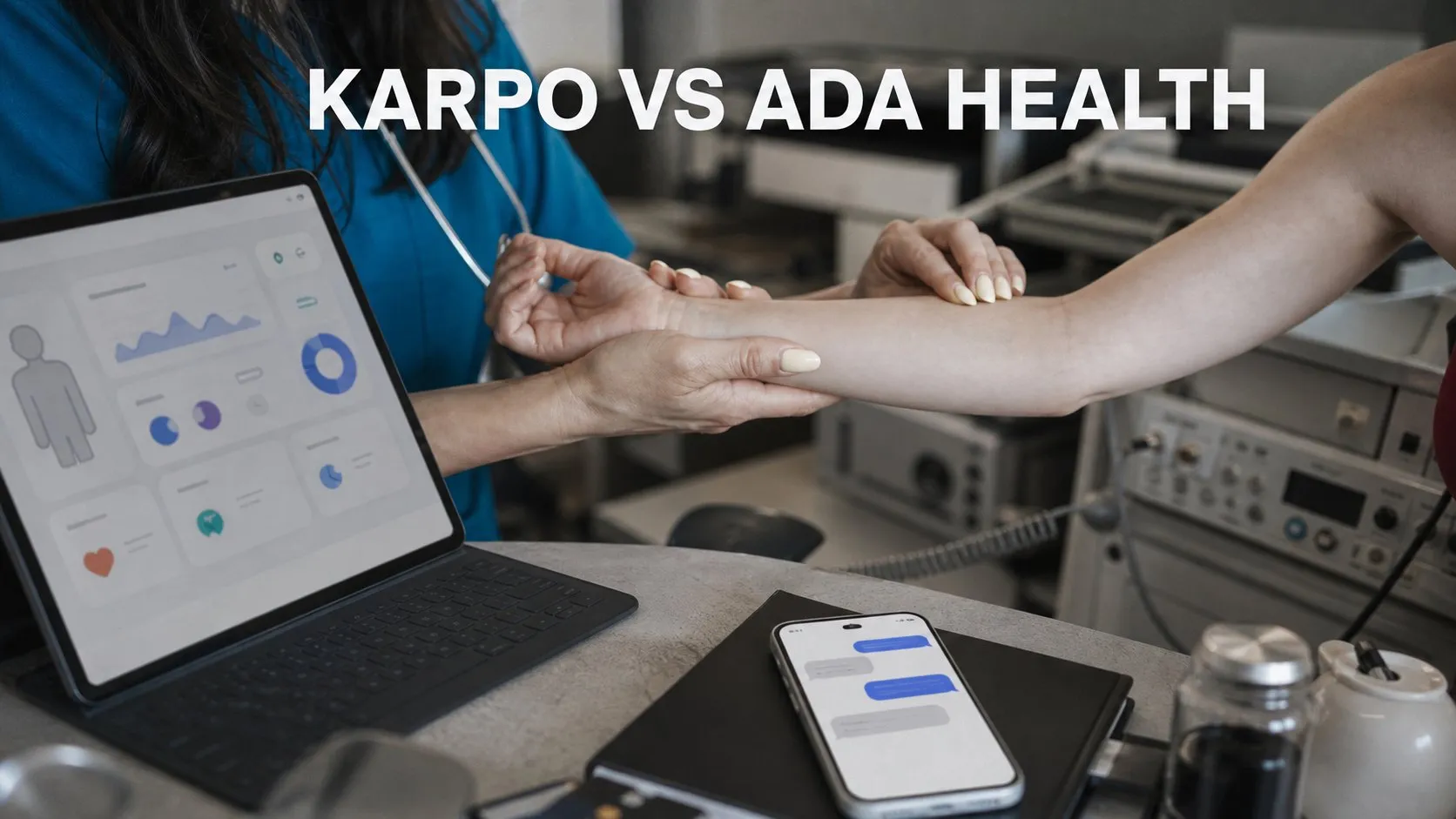 Photorealistic Karpo versus Ada Health comparison using a studio equipment composition