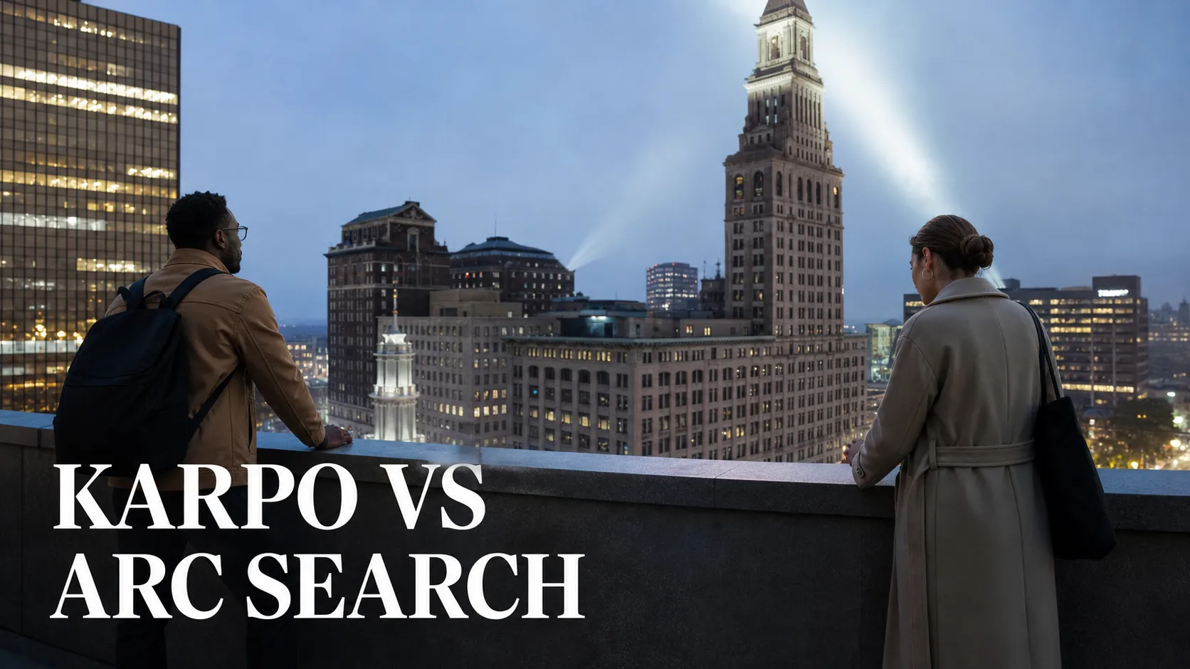 Karpo versus Arc Search in a photorealistic editorial comparison.