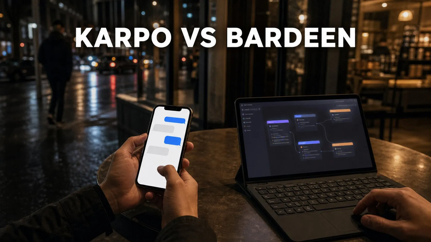 Photorealistic Karpo versus Bardeen comparison using a night exterior composition