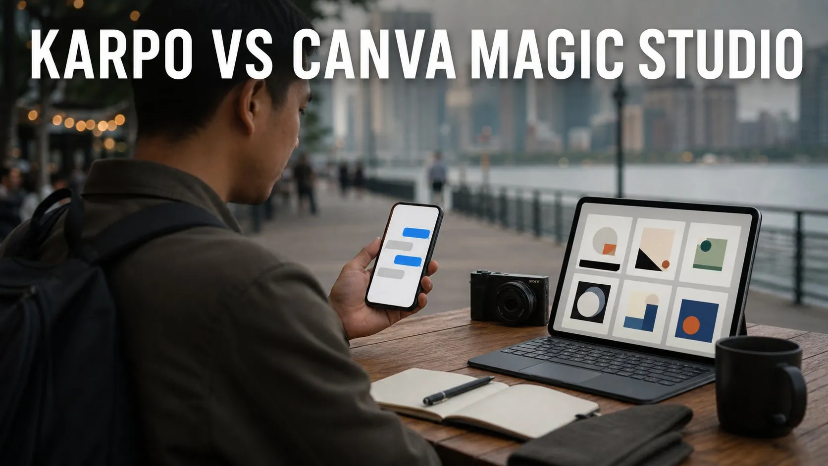 Photorealistic Karpo versus Canva Magic Studio comparison using a landscape route composition