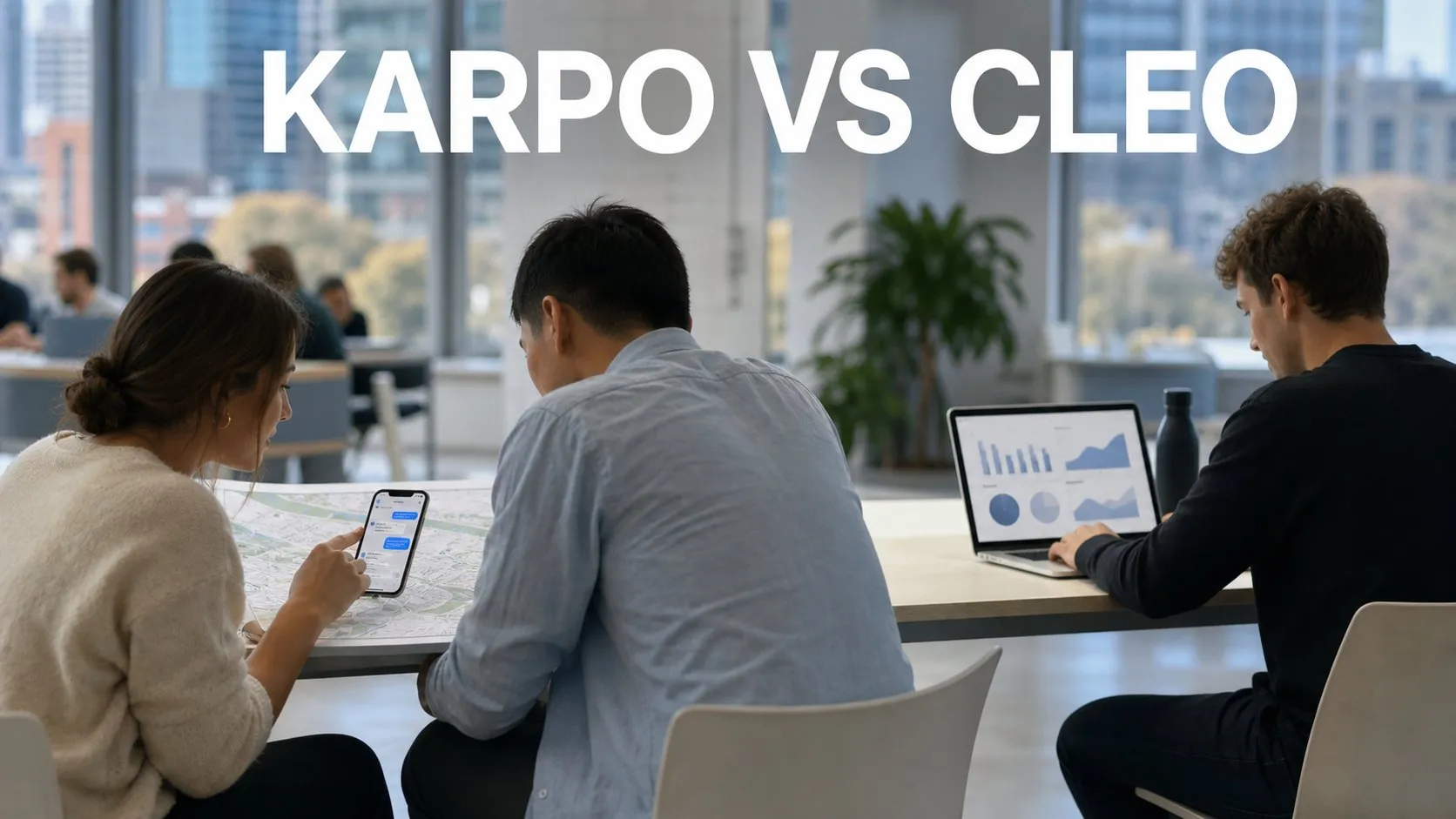 Photorealistic Karpo versus Cleo comparison using a public space wide composition