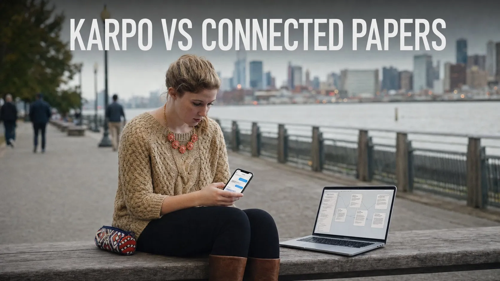 Photorealistic Karpo versus Connected Papers comparison using a landscape route composition