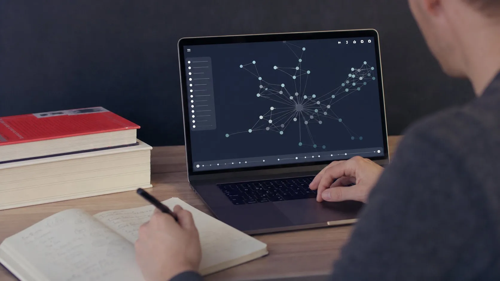 A photorealistic research discovery graph work moment showing where Connected Papers fits before a city decision